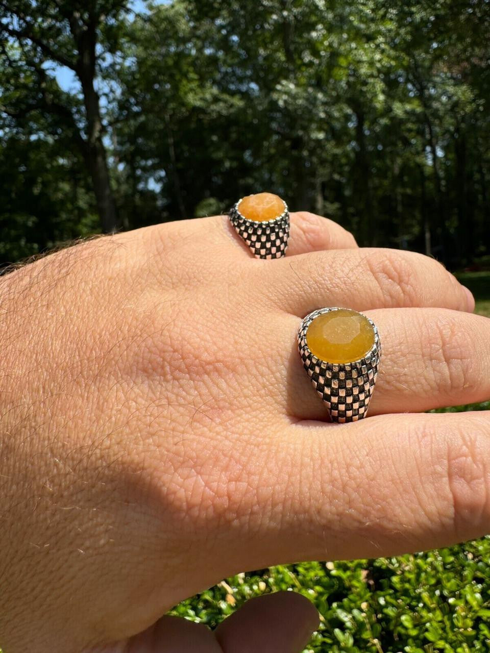 HarlemBling Black & White Ring - 925 Silver Oxidized - Genuine Yellow Sapphire Stone