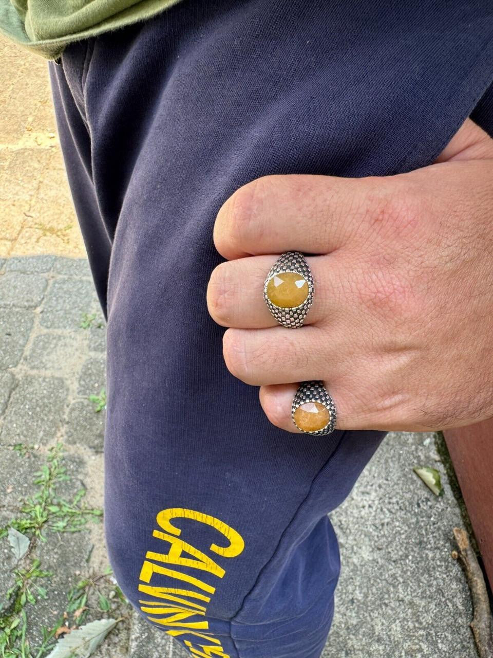 HarlemBling Black & White Ring - 925 Silver Oxidized - Genuine Yellow Sapphire Stone