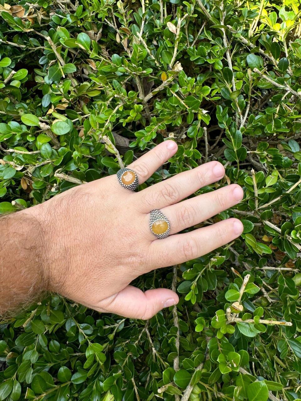 HarlemBling Black & White Ring - 925 Silver Oxidized - Genuine Yellow Sapphire Stone