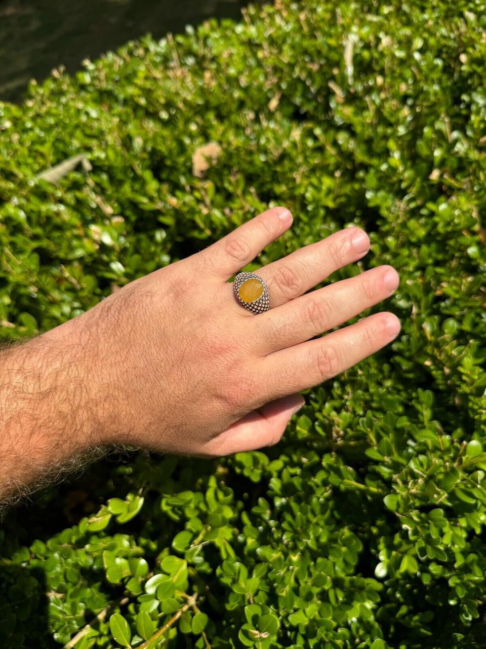 HarlemBling Black & White Ring - 925 Silver Oxidized - Genuine Yellow Sapphire Stone