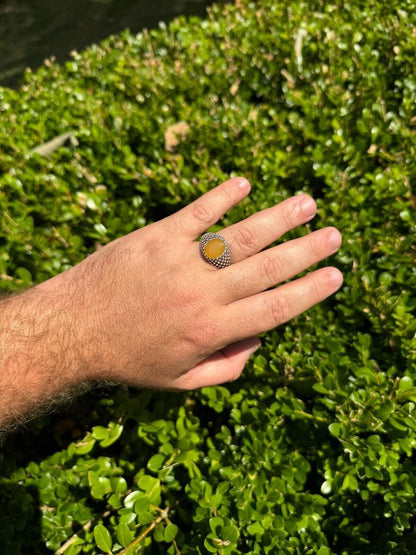 HarlemBling Black & White Ring - 925 Silver Oxidized - Genuine Yellow Sapphire Stone