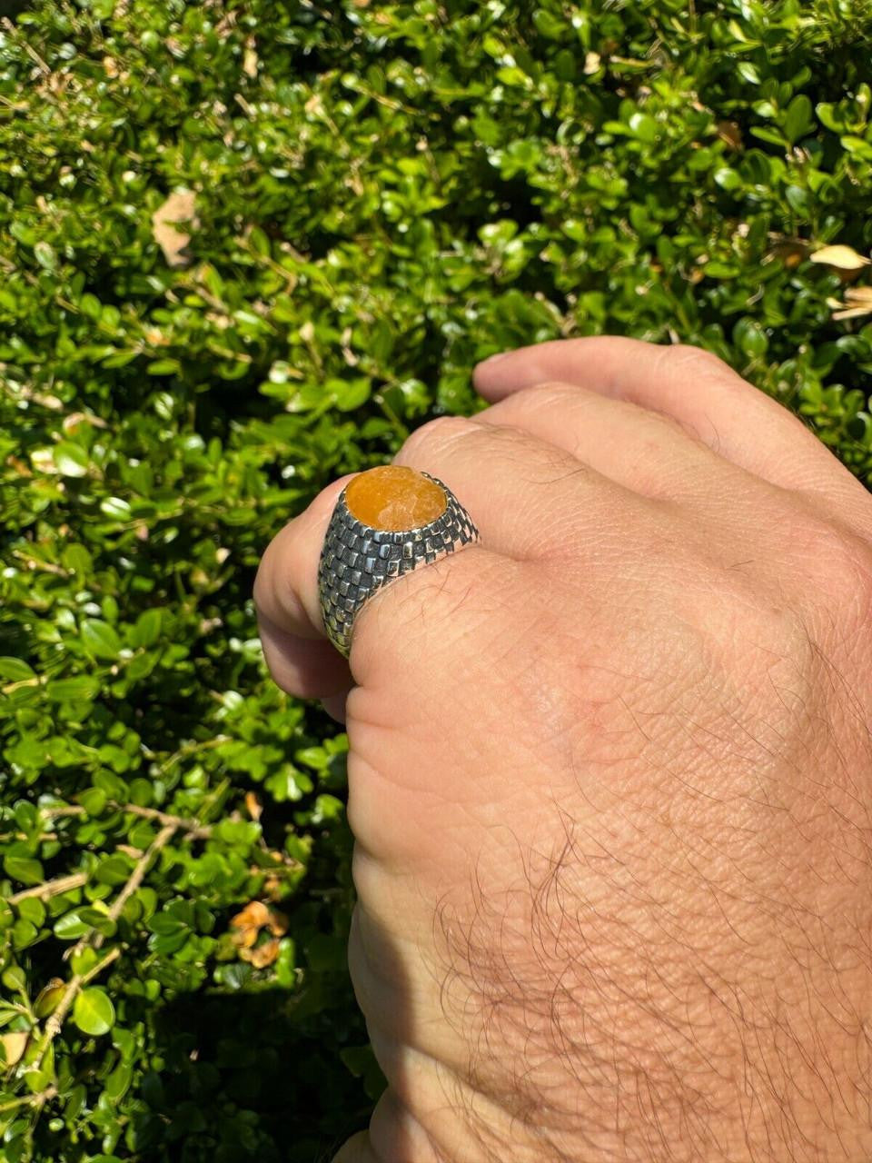 HarlemBling Black & White Ring - 925 Silver Oxidized - Genuine Yellow Sapphire Stone