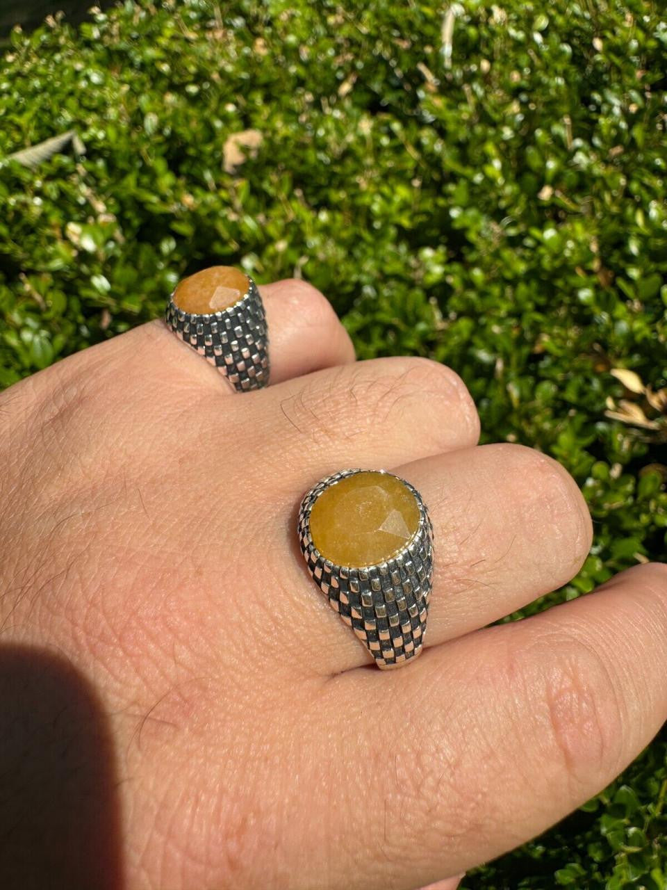 HarlemBling Black & White Ring - 925 Silver Oxidized - Genuine Yellow Sapphire Stone