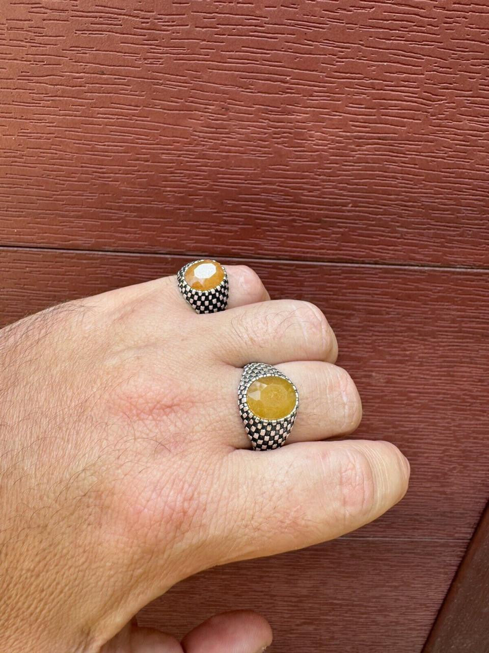 HarlemBling Black & White Ring - 925 Silver Oxidized - Genuine Yellow Sapphire Stone