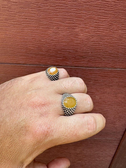 HarlemBling Black & White Ring - 925 Silver Oxidized - Genuine Yellow Sapphire Stone