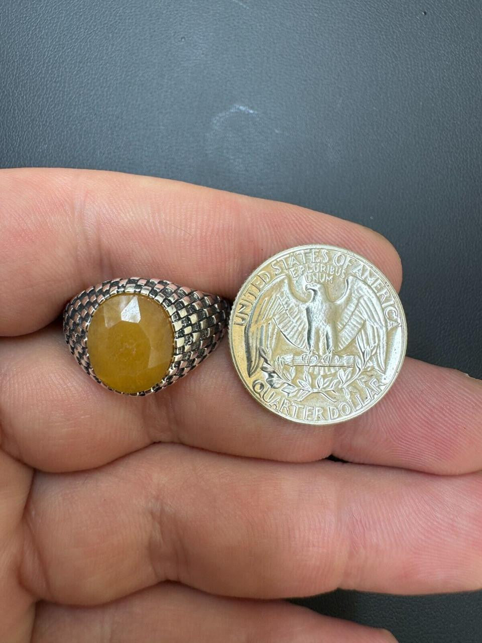 HarlemBling Black & White Ring - 925 Silver Oxidized - Genuine Yellow Sapphire Stone