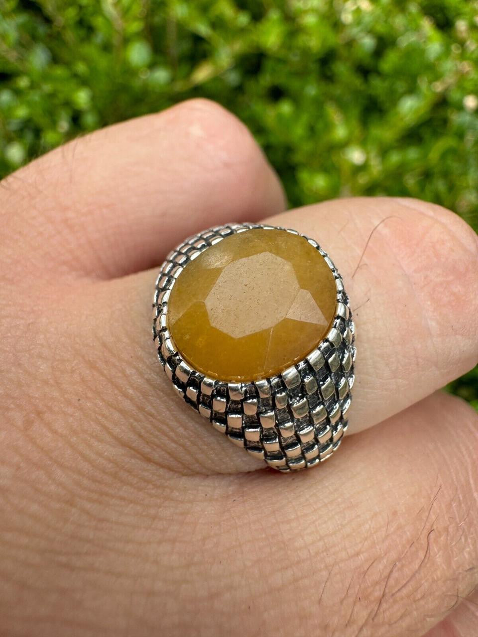 HarlemBling Black & White Ring - 925 Silver Oxidized - Genuine Yellow Sapphire Stone