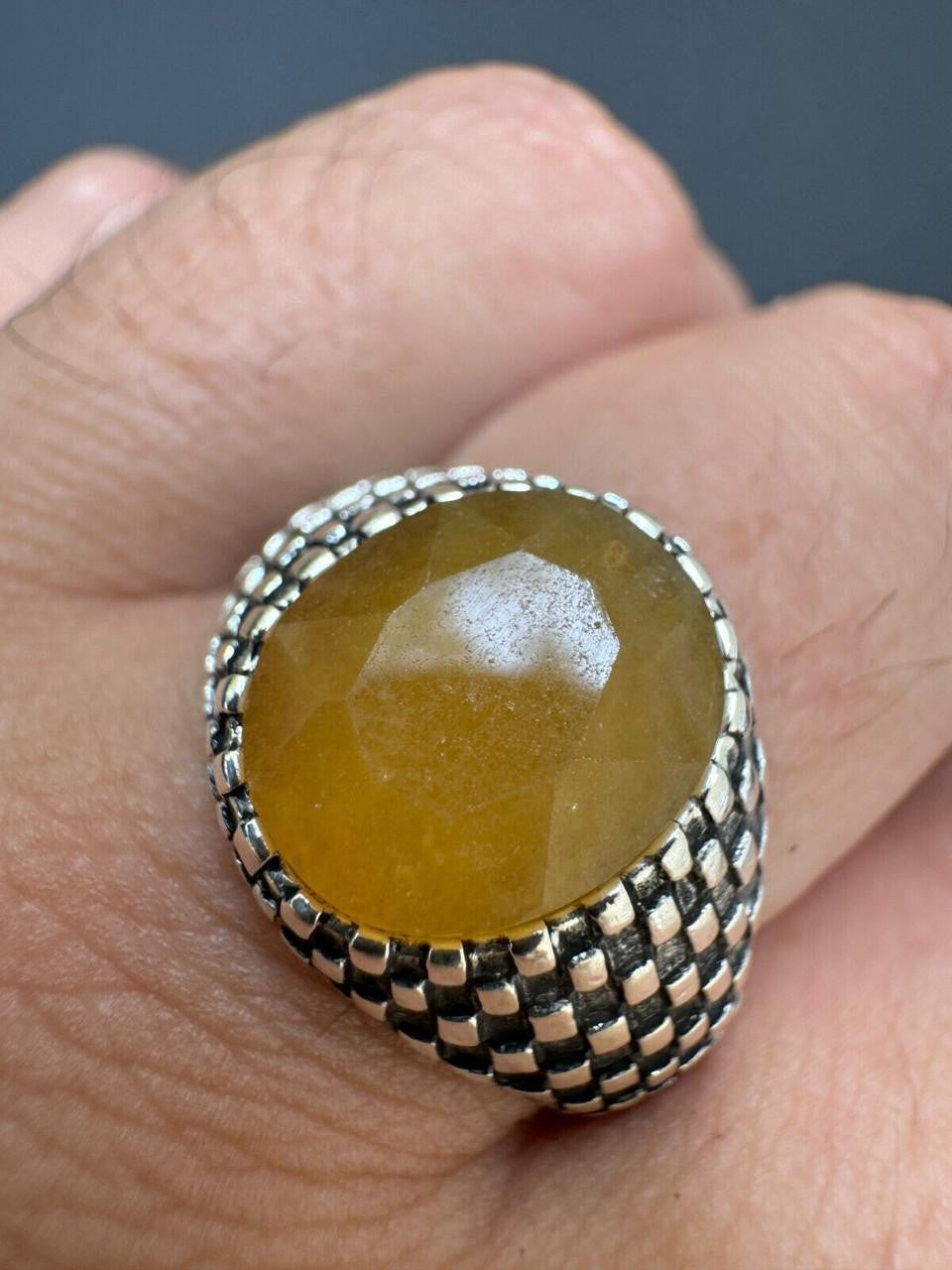 HarlemBling Black & White Ring - 925 Silver Oxidized - Genuine Yellow Sapphire Stone