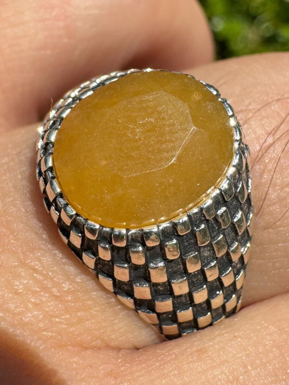 HarlemBling Black & White Ring - 925 Silver Oxidized - Genuine Yellow Sapphire Stone