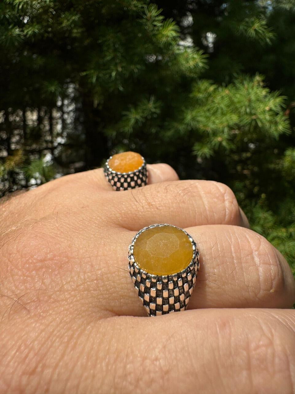 HarlemBling Black & White Ring - 925 Silver Oxidized - Genuine Yellow Sapphire Stone