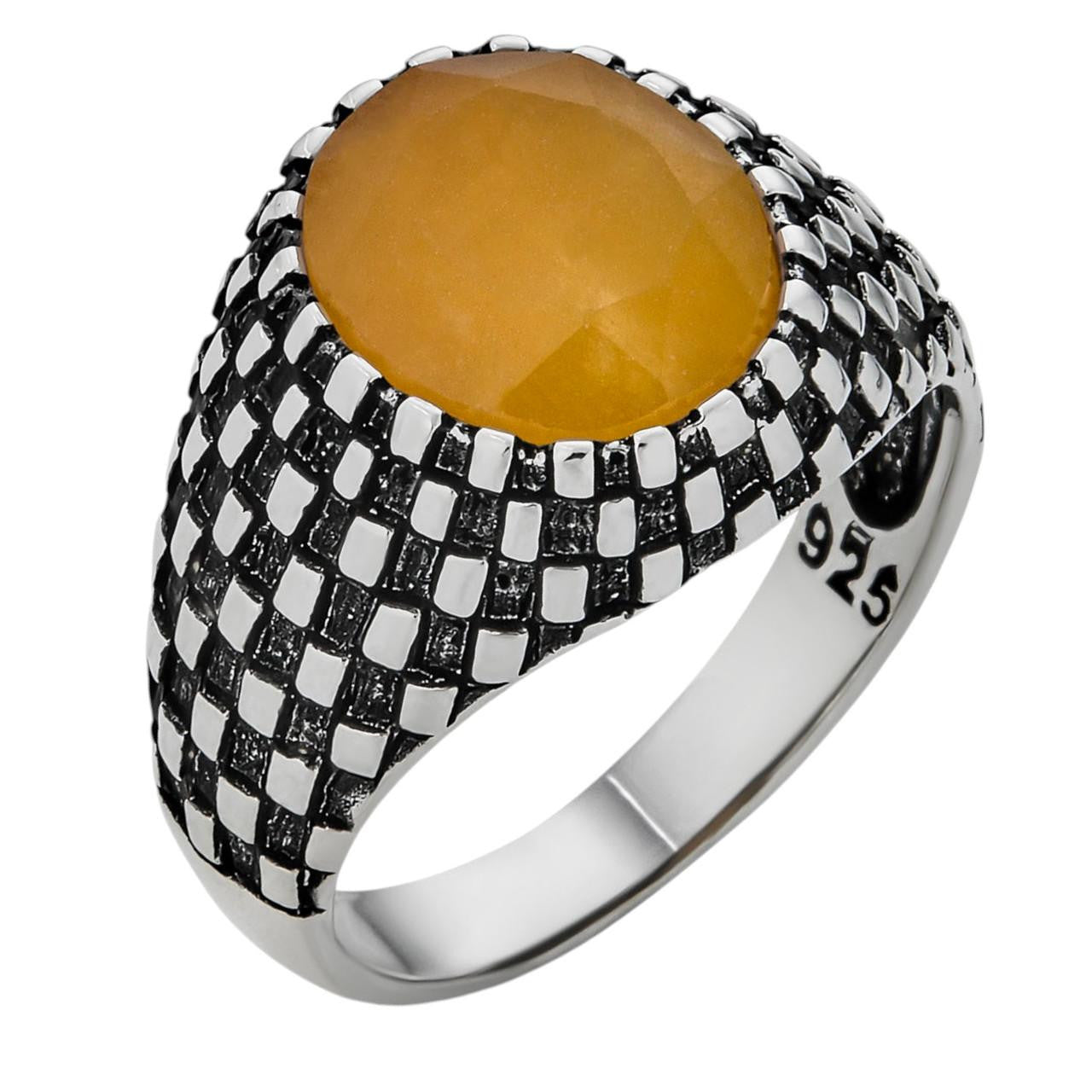 HarlemBling Black & White Ring - 925 Silver Oxidized - Genuine Yellow Sapphire Stone