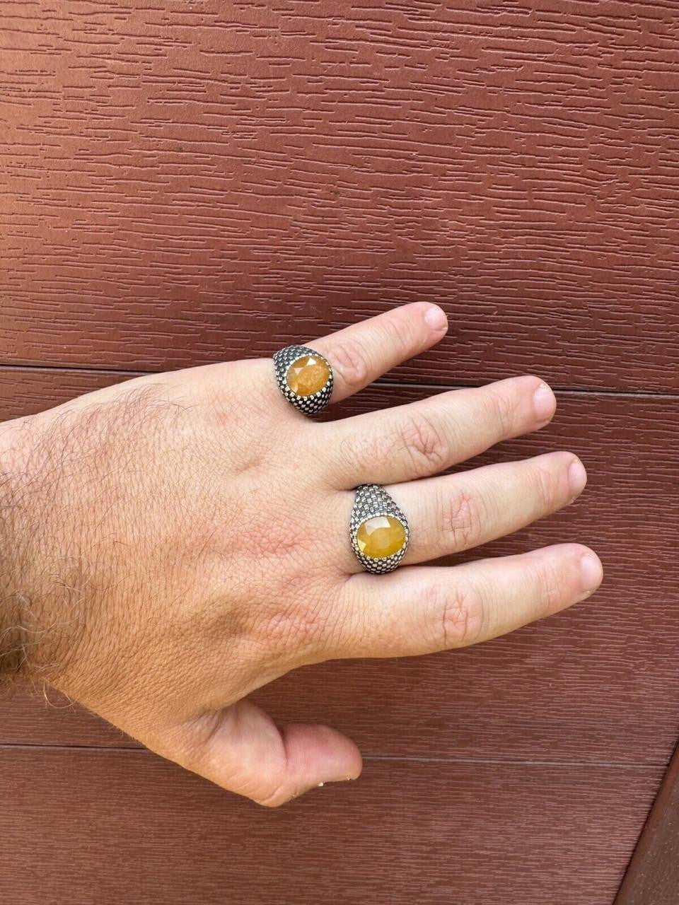 HarlemBling Black & White Ring - 925 Silver Oxidized - Genuine Yellow Sapphire Stone