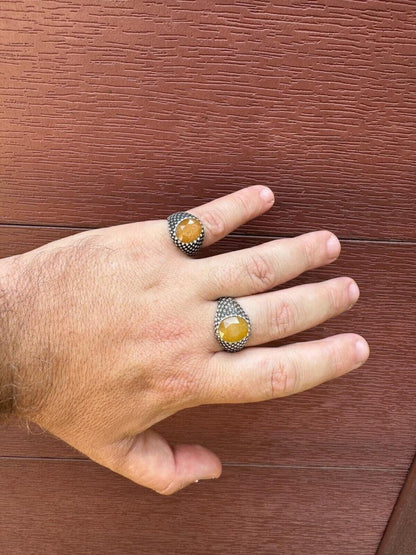 HarlemBling Black & White Ring - 925 Silver Oxidized - Genuine Yellow Sapphire Stone
