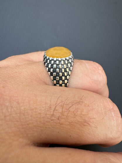 HarlemBling Black & White Ring - 925 Silver Oxidized - Genuine Yellow Sapphire Stone