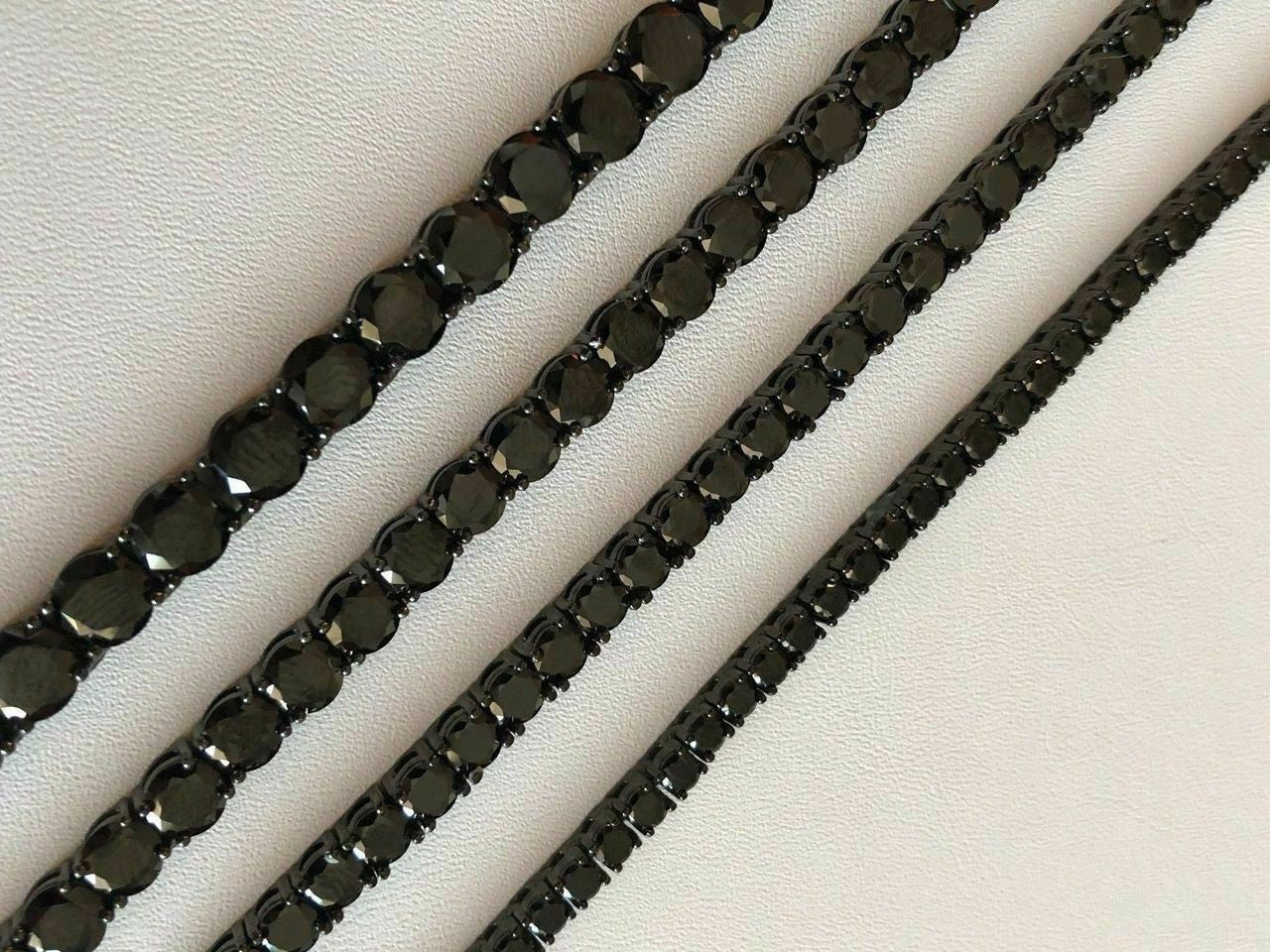 HarlemBling Black Diamond Tennis Chain SOLID 925 Sterling Silver Single Row ICY Mens 3-6mm