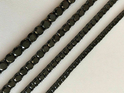 HarlemBling Black Diamond Tennis Chain SOLID 925 Sterling Silver Single Row ICY Mens 3-6mm