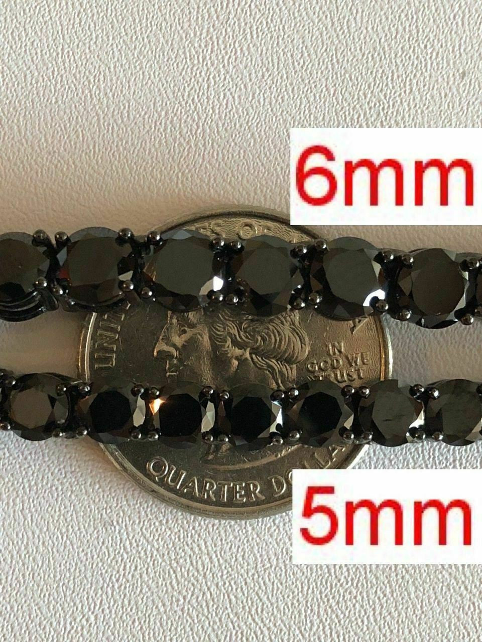 HarlemBling Black Diamond Tennis Chain SOLID 925 Sterling Silver Single Row ICY Mens 3-6mm