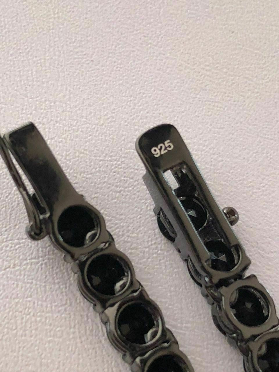 HarlemBling Black Diamond Tennis Chain SOLID 925 Sterling Silver Single Row ICY Mens 3-6mm