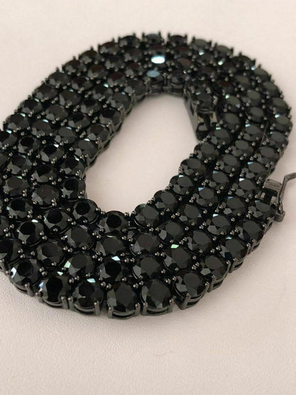 HarlemBling Black Diamond Tennis Chain SOLID 925 Sterling Silver Single Row ICY Mens 3-6mm