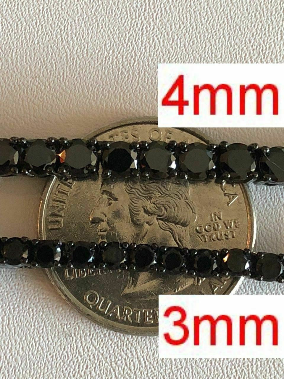 HarlemBling Black Diamond Tennis Chain SOLID 925 Sterling Silver Single Row ICY Mens 3-6mm
