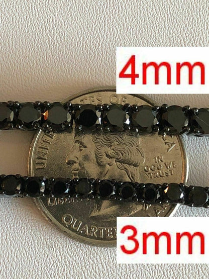 HarlemBling Black Diamond Tennis Chain SOLID 925 Sterling Silver Single Row ICY Mens 3-6mm