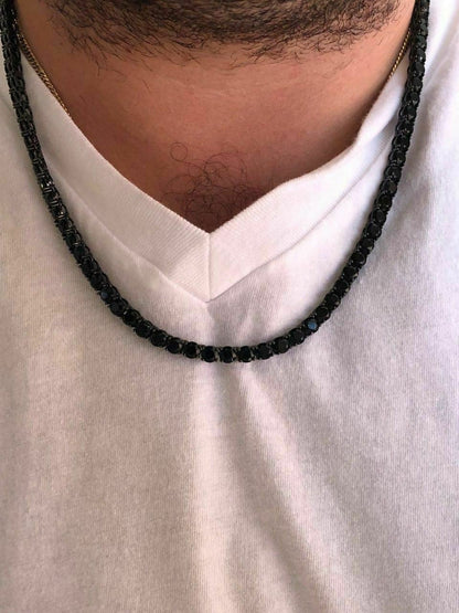 HarlemBling Black Diamond Tennis Chain SOLID 925 Sterling Silver Single Row ICY Mens 3-6mm