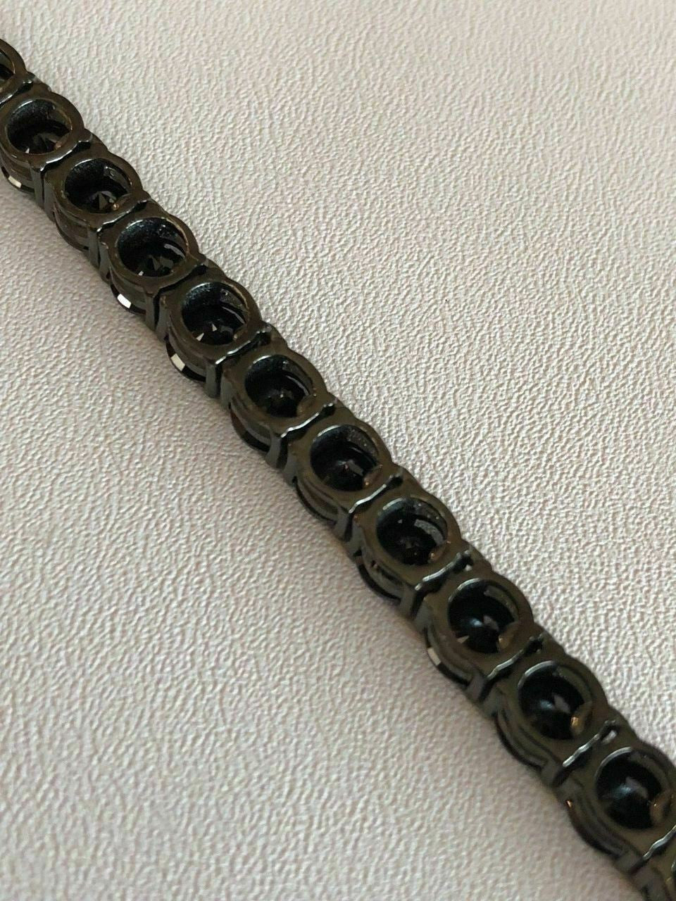HarlemBling Black Diamond Tennis Chain SOLID 925 Sterling Silver Single Row ICY Mens 3-6mm