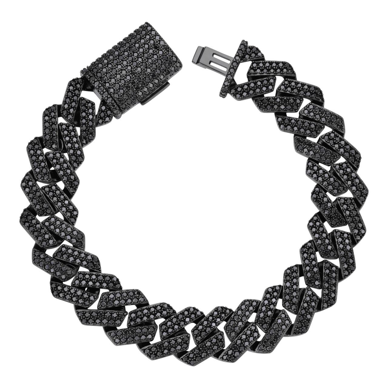 HarlemBling Black MOISSANITE #1 Bestseller Miami Cuban Link Prong Bracelet Iced Out - Black Rhodium Over 925 Silver - 8mm-16mm - 6" - 9"