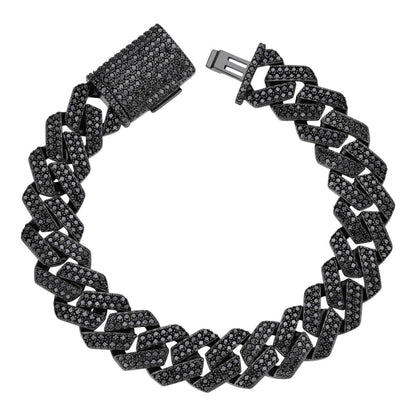 HarlemBling Black MOISSANITE #1 Bestseller Miami Cuban Link Prong Bracelet Iced Out - Black Rhodium Over 925 Silver - 8mm-16mm - 6" - 9"