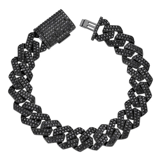HarlemBling Black MOISSANITE #1 Bestseller Miami Cuban Link Prong Bracelet Iced Out - Black Rhodium Over 925 Silver - 8mm-16mm - 6" - 9"
