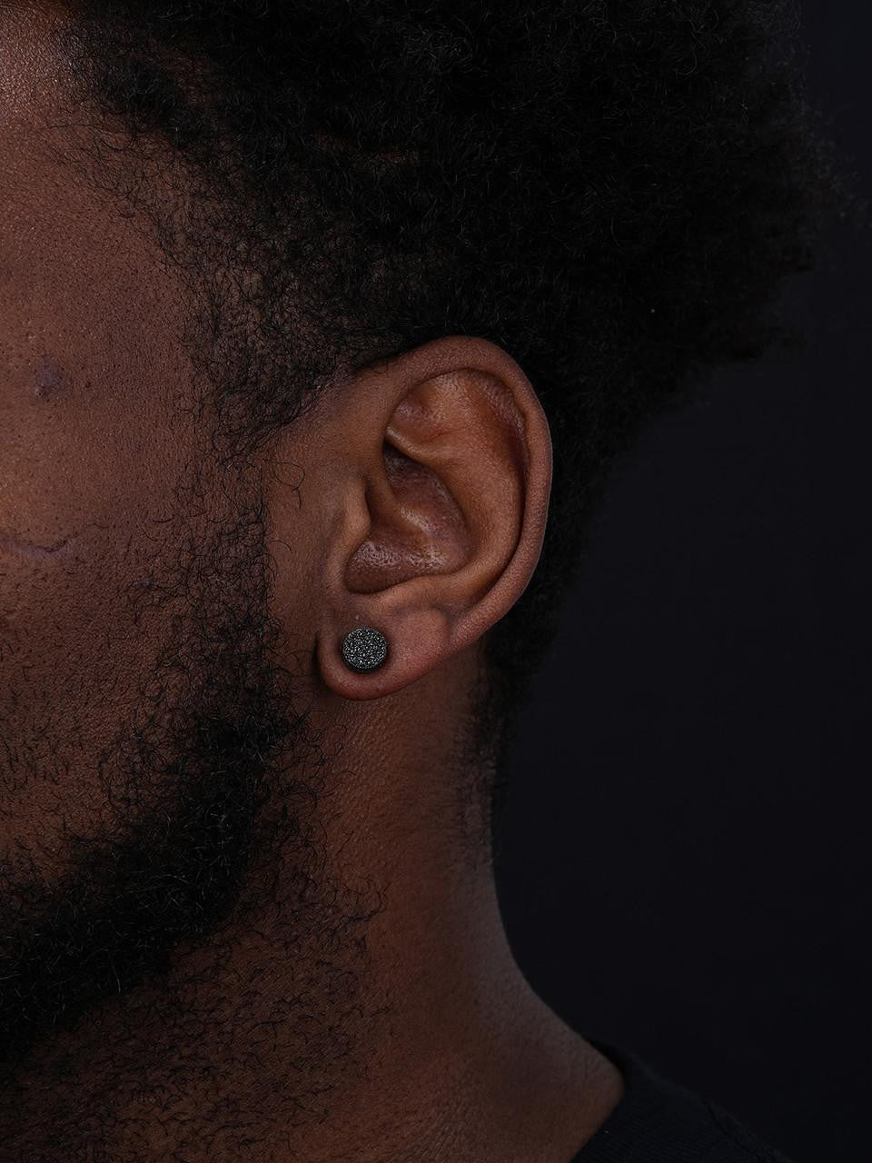 HarlemBling Black MOISSANITE 3D Round Iced Out Earrings - Black Rhodium Over 925 Silver - 8mm