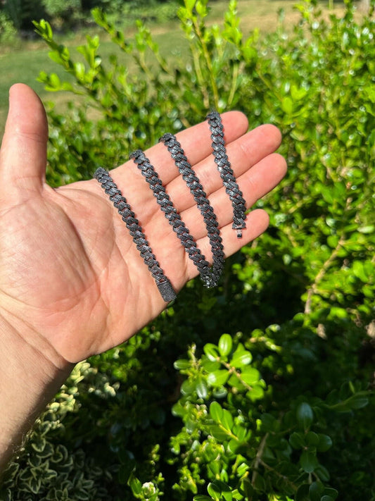 HarlemBling BLACK MOISSANITE 8mm Real Miami Cuban Link Prong Chain Iced Black Rhodium Over 925 Silver Necklace