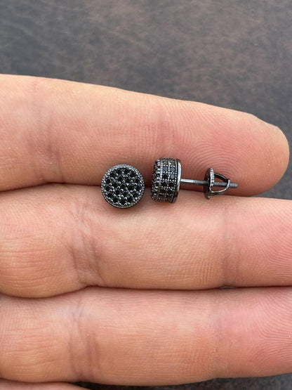 HarlemBling Black Moissanite 925 Silver Hip Hop Earrings Small Round Studs Pass Diamond Test