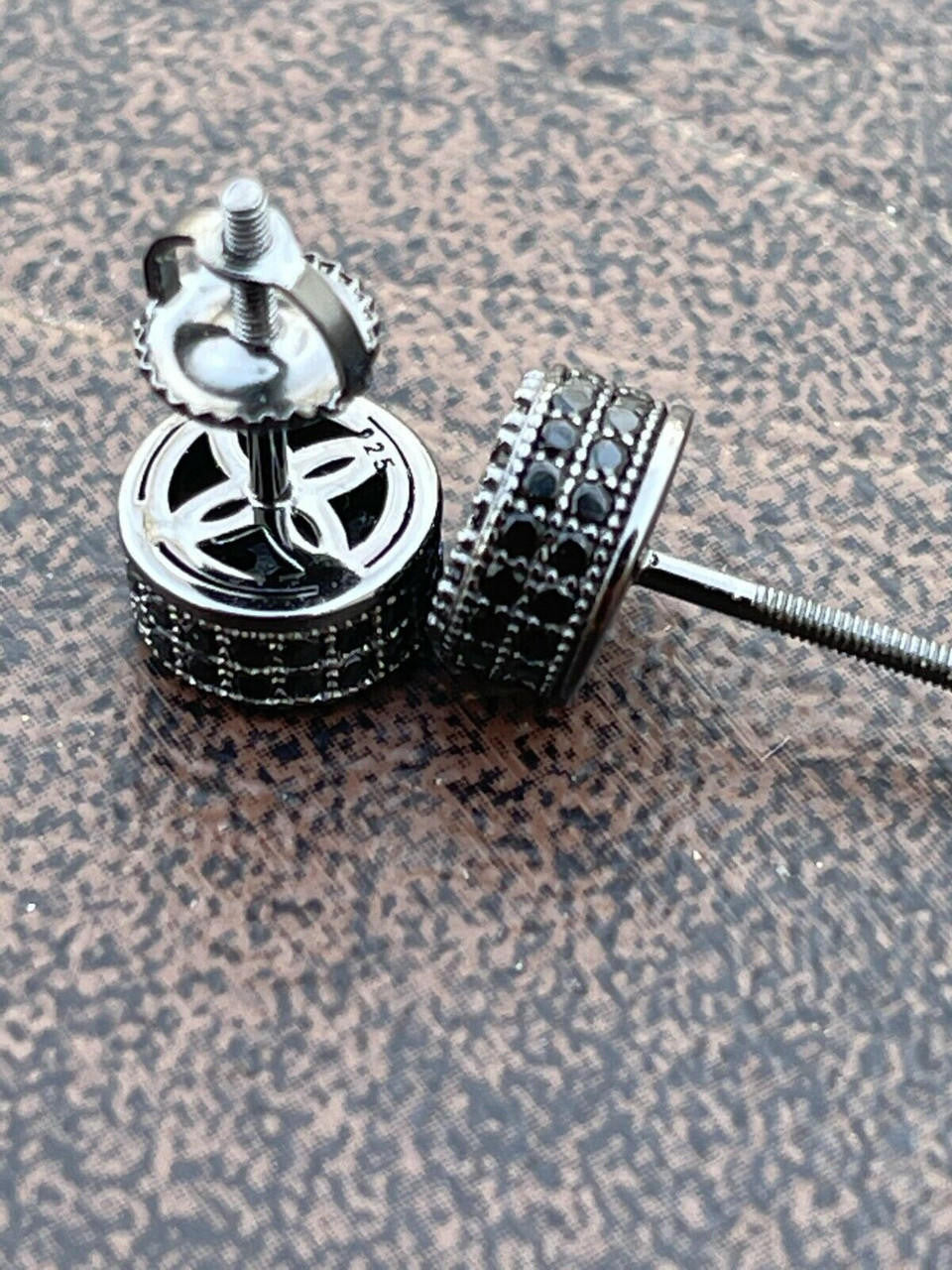 HarlemBling Black Moissanite 925 Silver Hip Hop Earrings Small Round Studs Pass Diamond Test