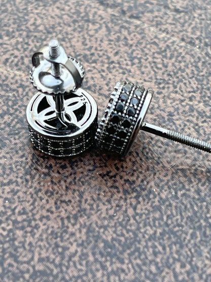 HarlemBling Black Moissanite 925 Silver Hip Hop Earrings Small Round Studs Pass Diamond Test