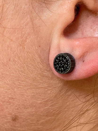 HarlemBling Black Moissanite 925 Silver Hip Hop Earrings Small Round Studs Pass Diamond Test