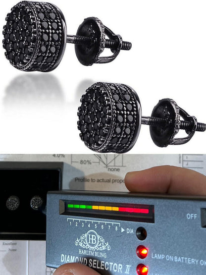 HarlemBling Black Moissanite 925 Silver Hip Hop Earrings Small Round Studs Pass Diamond Test