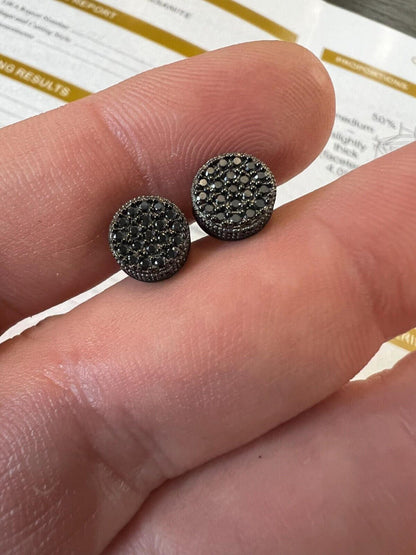 HarlemBling Black Moissanite 925 Silver Hip Hop Earrings Small Round Studs Pass Diamond Test