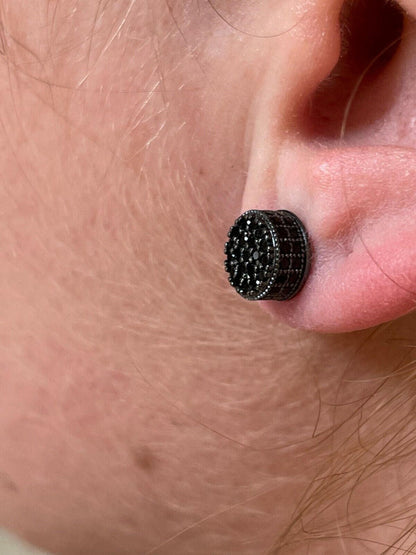 HarlemBling Black Moissanite 925 Silver Hip Hop Earrings Small Round Studs Pass Diamond Test