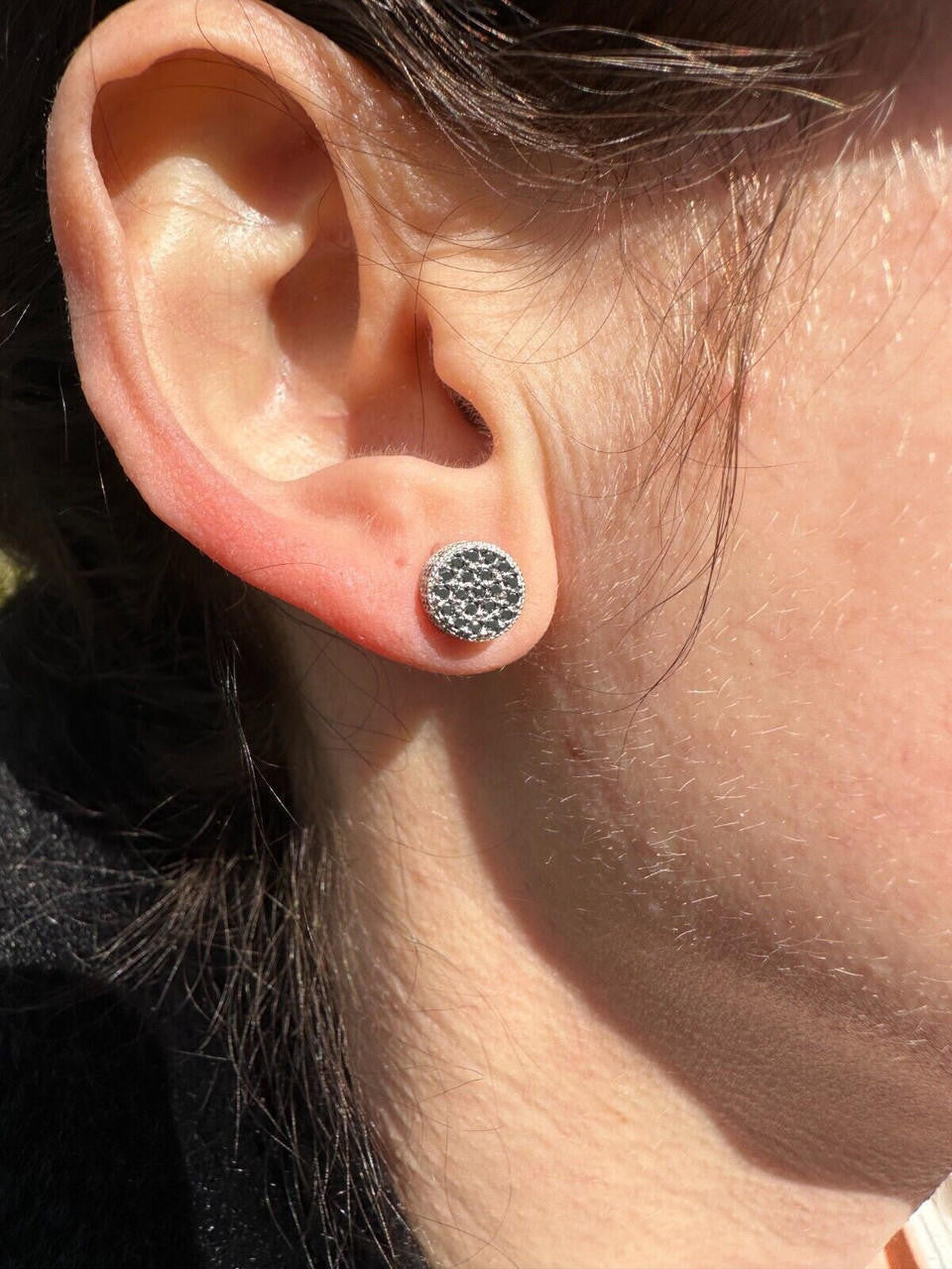 HarlemBling Black Moissanite 925 Silver Iced Hip Hop Earrings Small 1/3" Studs Pass Tester