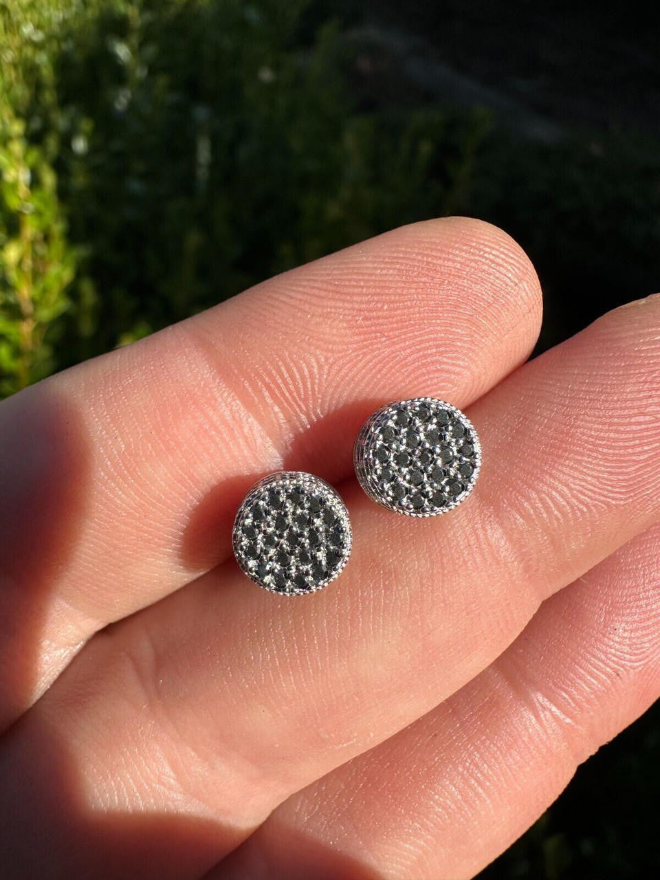 HarlemBling Black Moissanite 925 Silver Iced Hip Hop Earrings Small 1/3" Studs Pass Tester