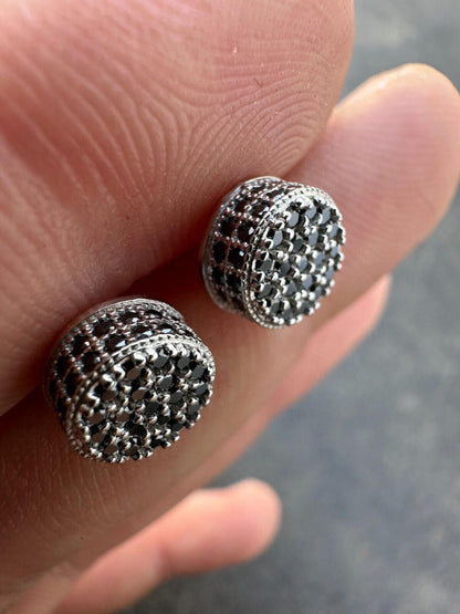 HarlemBling Black Moissanite 925 Silver Iced Hip Hop Earrings Small 1/3" Studs Pass Tester