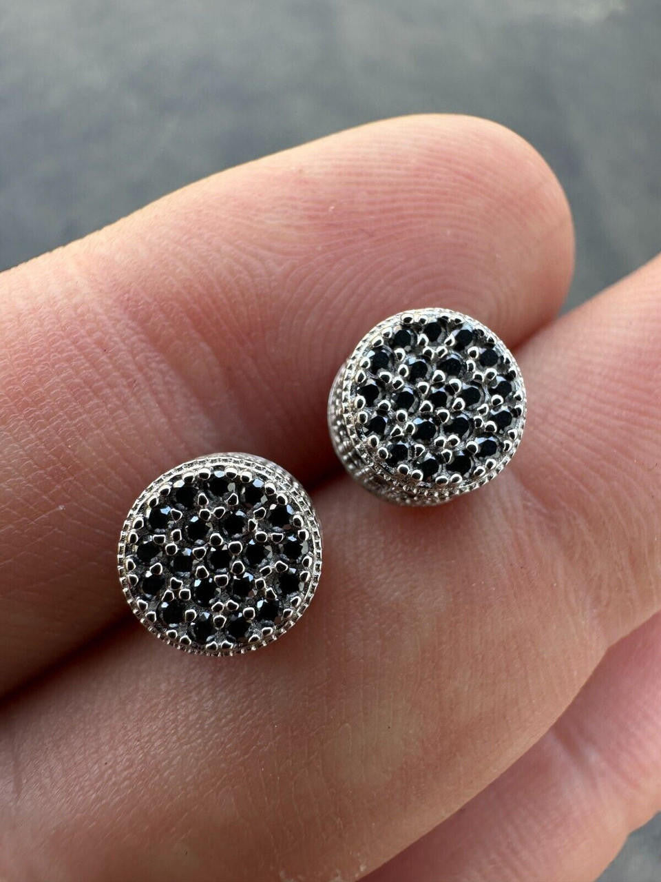 HarlemBling Black Moissanite 925 Silver Iced Hip Hop Earrings Small 1/3" Studs Pass Tester