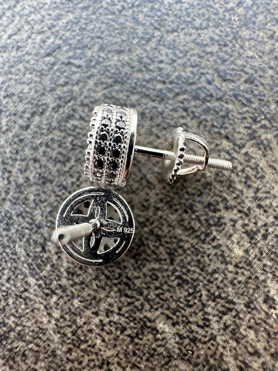 HarlemBling Black Moissanite 925 Silver Iced Hip Hop Earrings Small 1/3" Studs Pass Tester