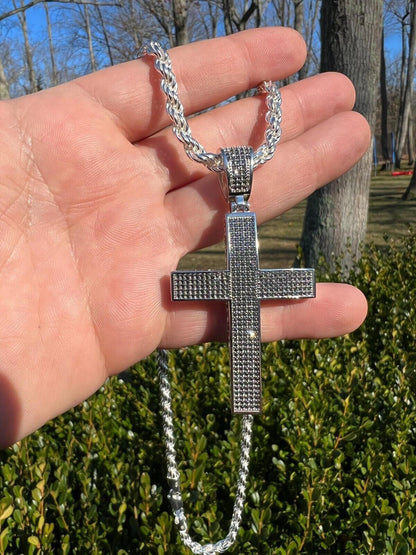 HarlemBling Black MOISSANITE 925 Silver Large Iced Cross Pendant 2.5CT Pass Diamond Tester