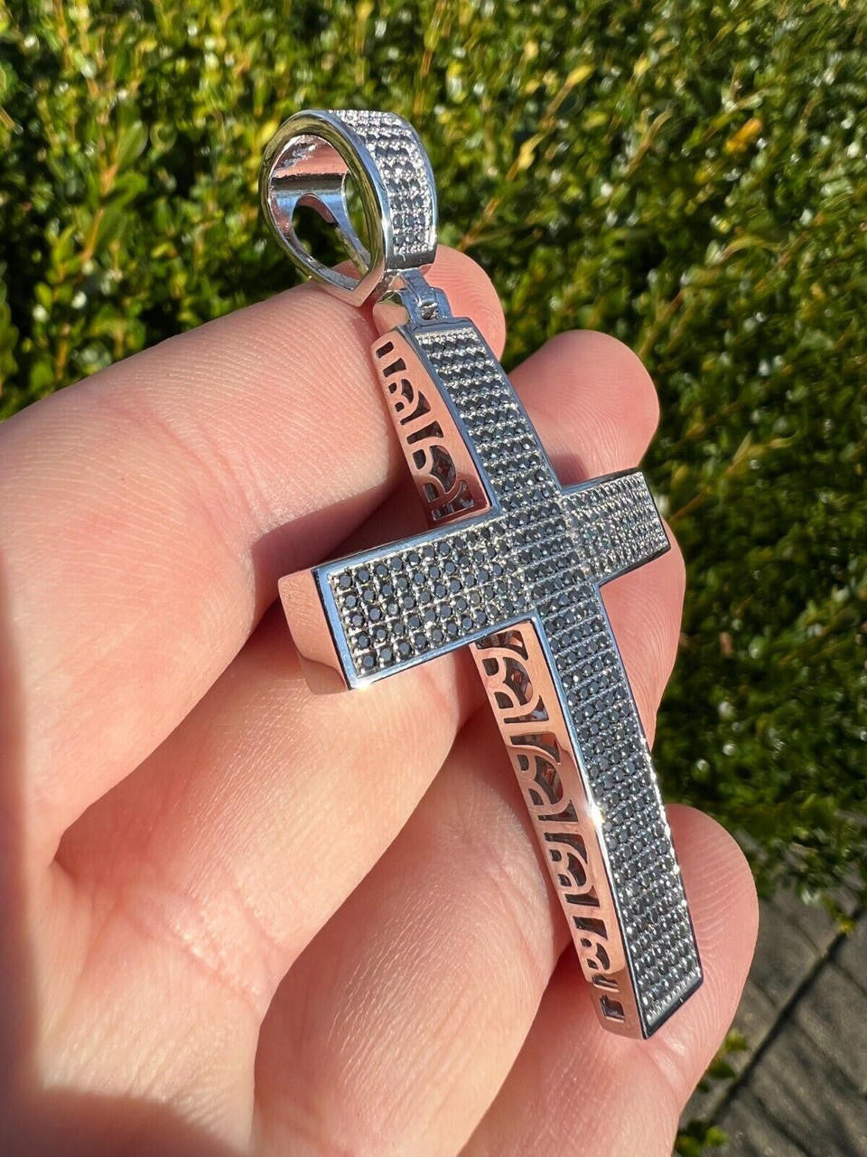 HarlemBling Black MOISSANITE 925 Silver Large Iced Cross Pendant 2.5CT Pass Diamond Tester