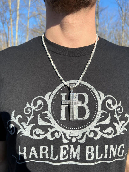 HarlemBling Black MOISSANITE 925 Silver Large Iced Cross Pendant 2.5CT Pass Diamond Tester