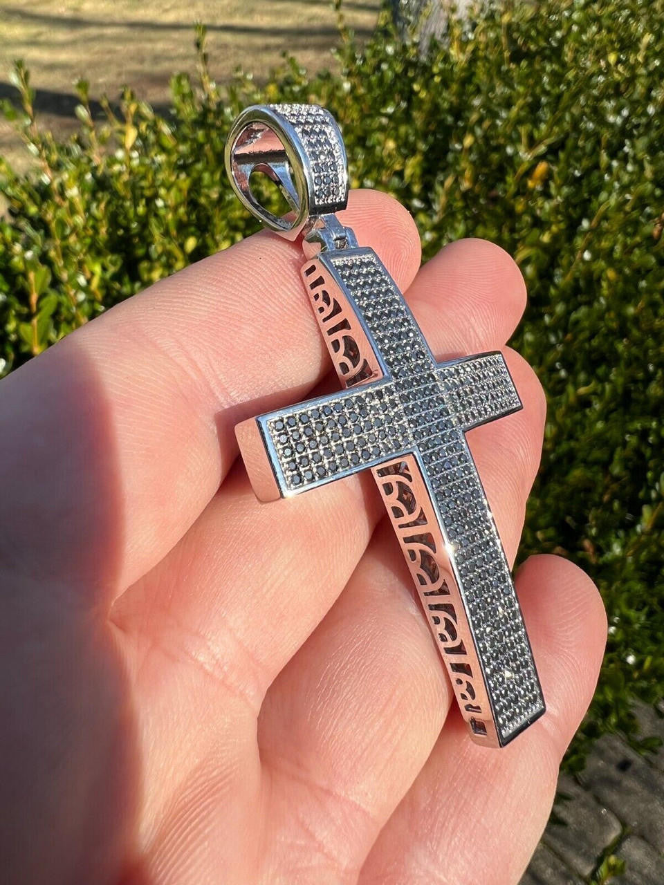 HarlemBling Black MOISSANITE 925 Silver Large Iced Cross Pendant 2.5CT Pass Diamond Tester