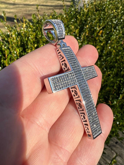 HarlemBling Black MOISSANITE 925 Silver Large Iced Cross Pendant 2.5CT Pass Diamond Tester