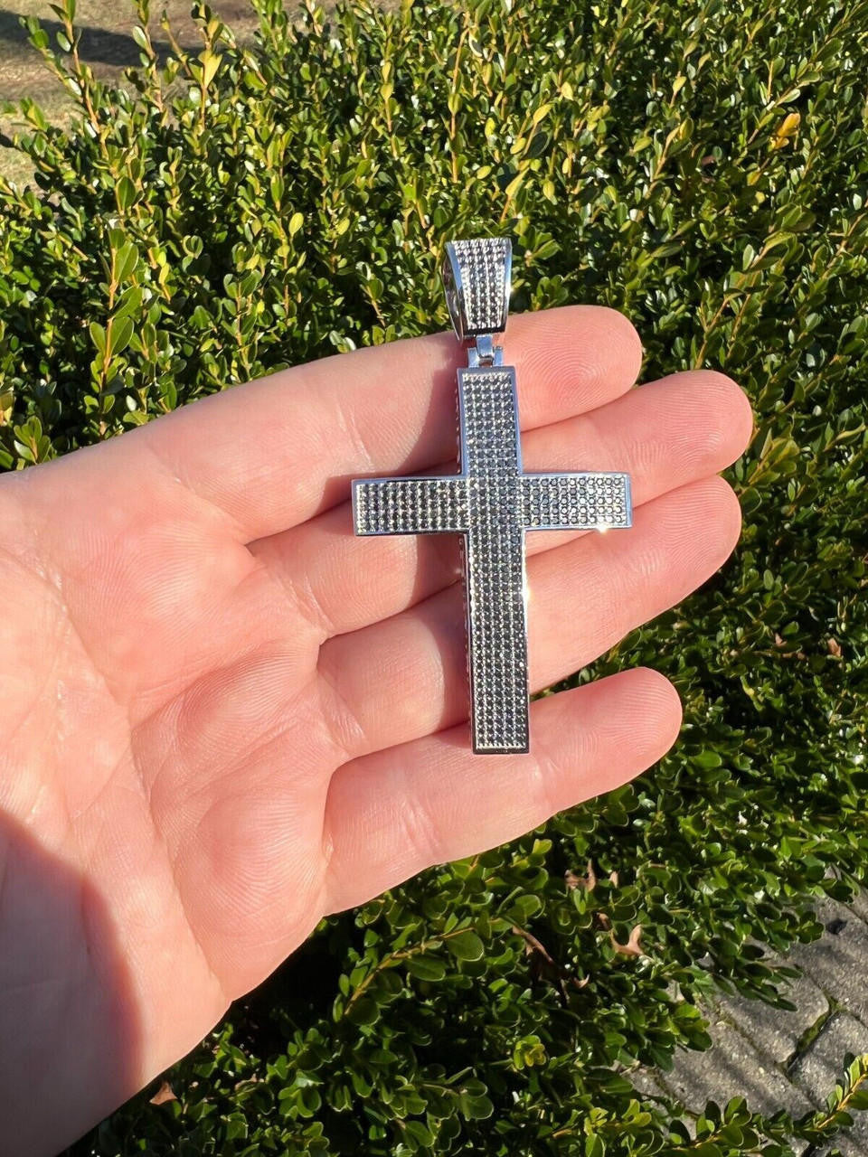 HarlemBling Black MOISSANITE 925 Silver Large Iced Cross Pendant 2.5CT Pass Diamond Tester